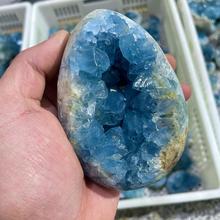 天青石蛋形心形摆件蓝水晶蓝晶洞原石簇聚宝盆爱心形蛋形天奇石
