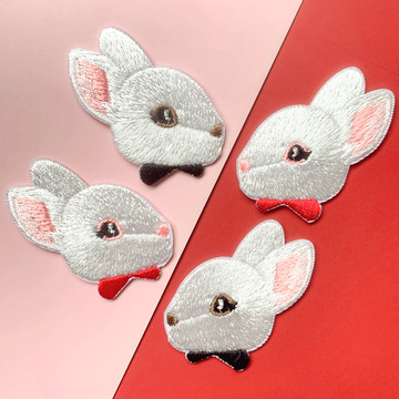 跨境小兔子绣花布贴新年动物手账补丁贴刺绣服饰配件箱包装饰