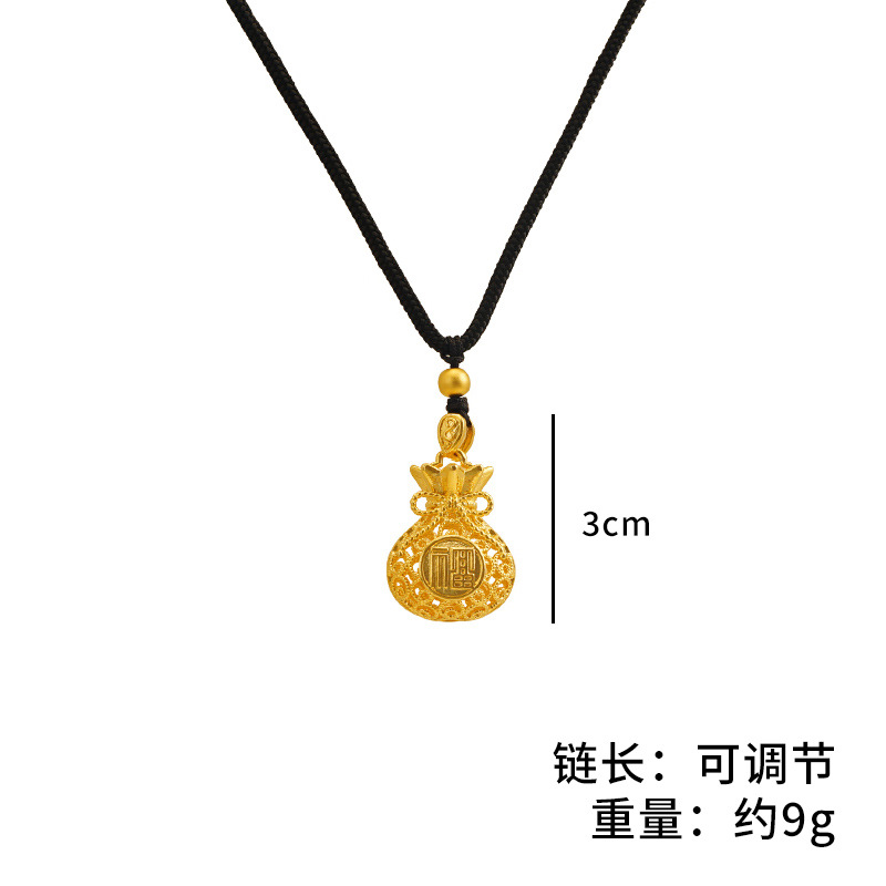 New Floral Hollow Lucky Bag Pendant Necklace Unisex Ornament Exquisite Imitation Gold Style Adjustable NAFU Chain