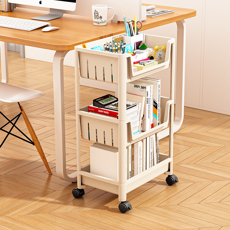 书架置物架落地家用简易多层带轮儿童玩具收纳阅读移动小推车青贸
