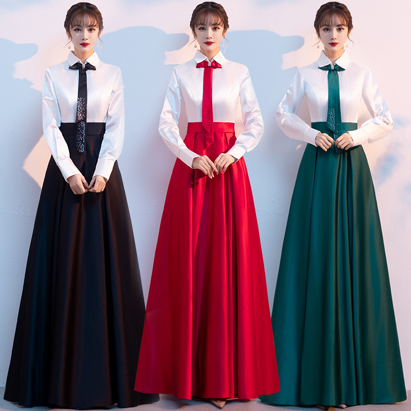 大合唱团演出服女长裙高中生学院风比赛指挥服气质优雅主持人礼服