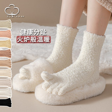 五指袜子女中筒袜秋冬珊瑚绒加厚加绒保暖袜子分趾冬天女士长筒袜