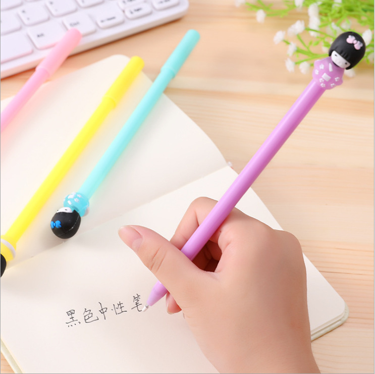 Cute Doll Gel Pen Japanese and Korean Creative Cartoon Kimono Girl Avatar Gel Pen Black Gel Ink Pen Signature Pen