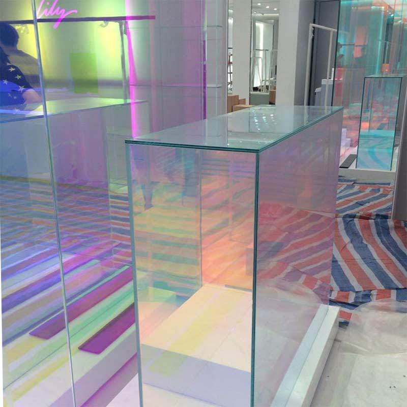 七彩电光 炫彩钢化玻璃 彩虹膜钢化玻璃 幻彩玻璃