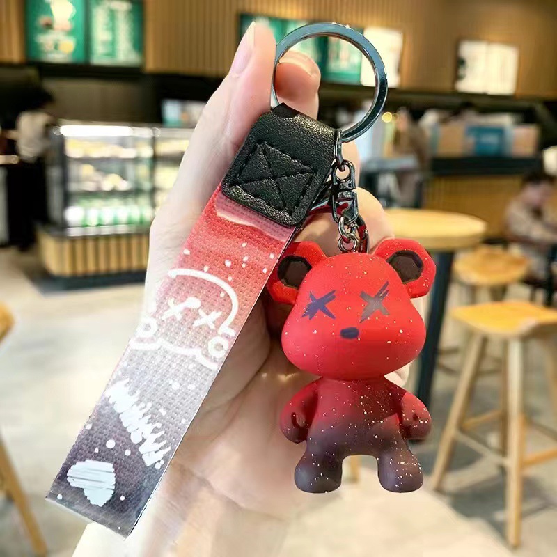 Online Celebrity Starry Bear Couple Keychain Women's Creative Cute High-Looking Simple Schoolbag Key Chain Pendant