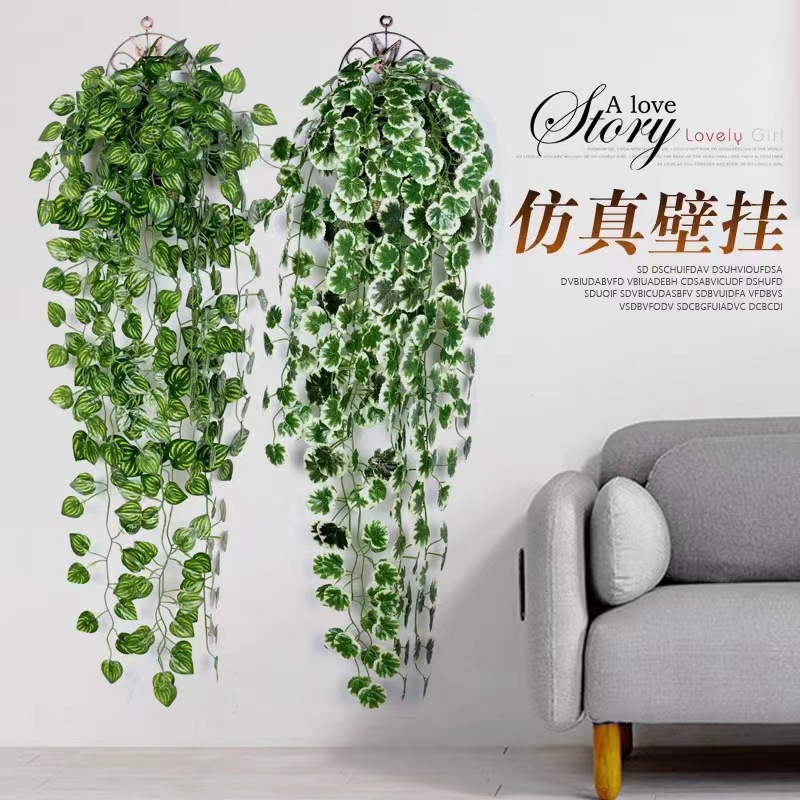 Simulation Ivy Green Radish Wall Hanging Decorative Fake Flower Plant Rattan Living Room Hanging Wall Block Chlorophytum Bell Vine Green