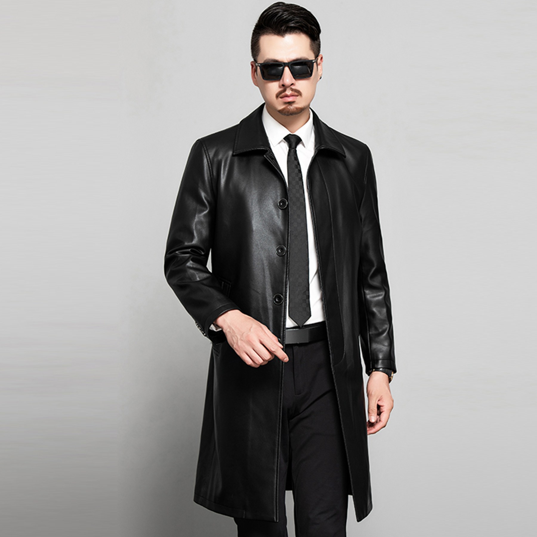 专柜男士皮衣秋冬海宁中长款中老年爸爸夹克时尚狐狸毛领男装外套