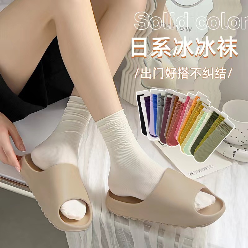 ice socks women‘s summer thin socks cool japanese style simple trendy mid-calf stockings velvet breathable pile socks