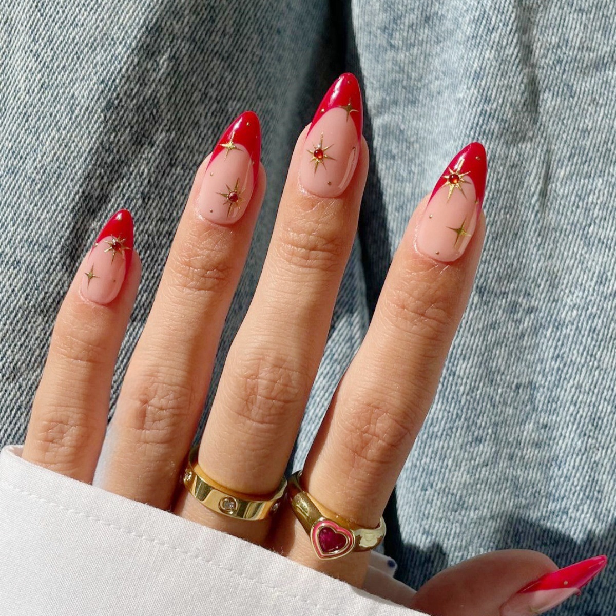 跨境水滴形穿戴甲外贸杏仁钻款假指甲片红色法式按压式假指甲批发