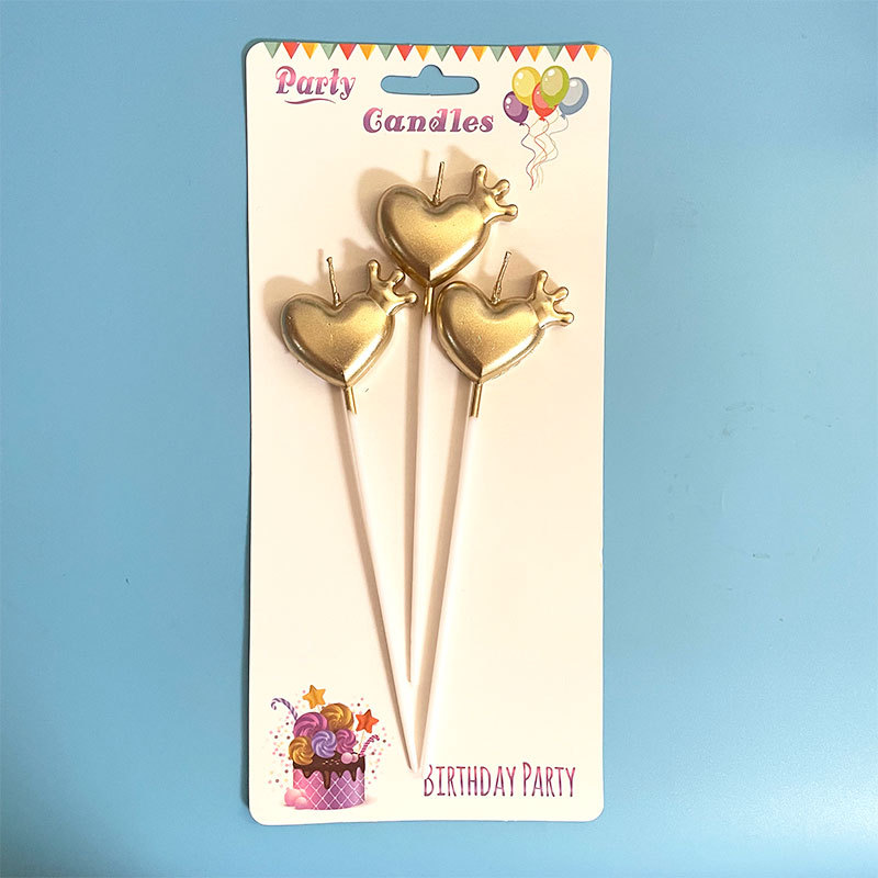 Wholesale Colored Loving Heart Candle Cake Baking Decoration Gold Plated Candle Party Party Long Brush Holder Birthday Candle