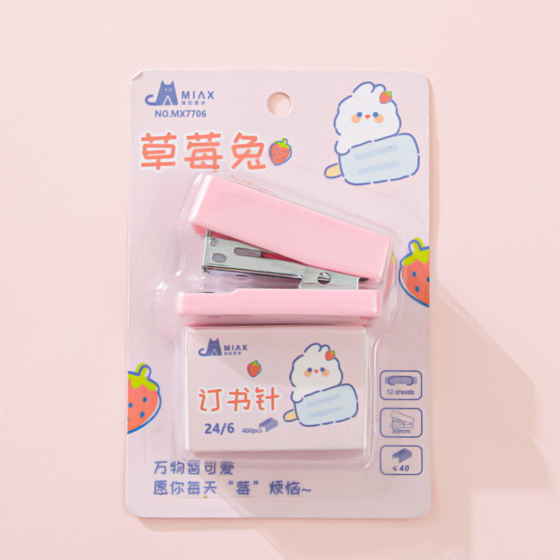 Macaron Color Cartoon Small Size Stapler Kit 12 Portable and Cute Student Office Mini Stapler Wholesale