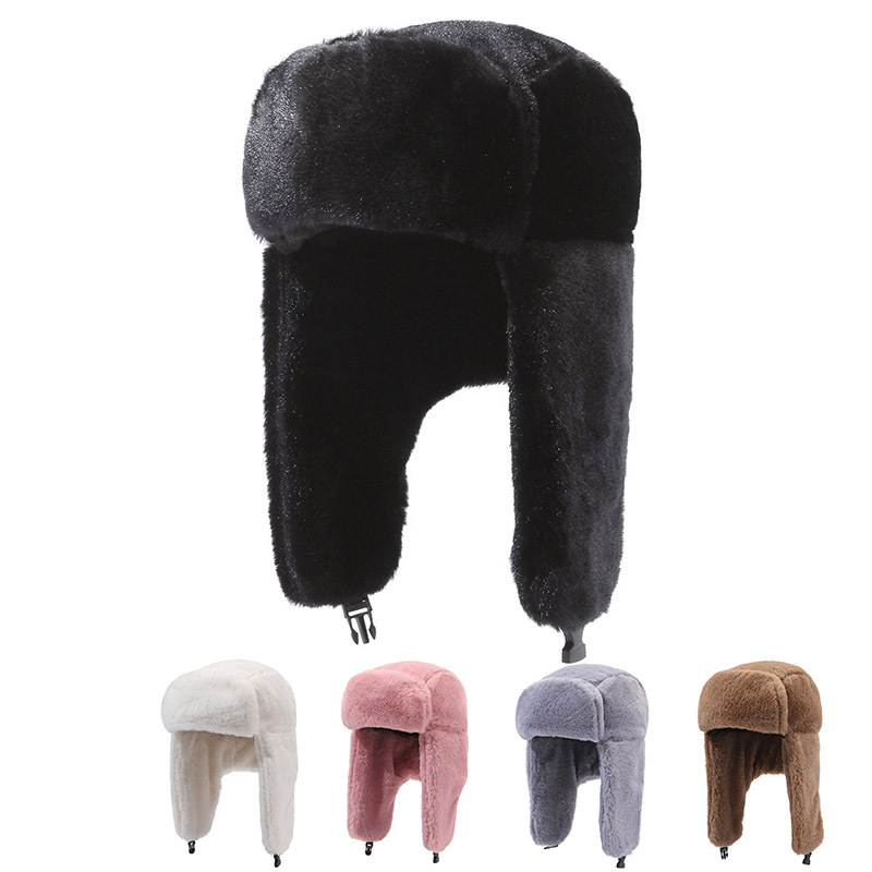 Winter Plush Ushanka Men's and Women's Korean Warm Imitation Rabbit Fur Beanie Hat Outdoor Riding Cold-Proof Northeast Thickened Cotton Hat