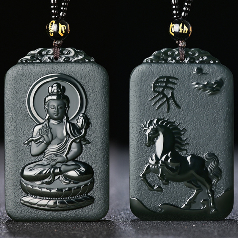 和田玉塔青细料十二生肖本命佛守护神吊坠玉牌本命年玉坠挂坠批发