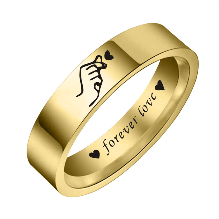 首心饰品流行时尚简笔画比心 forever love 永远的爱 钛钢6mm指环