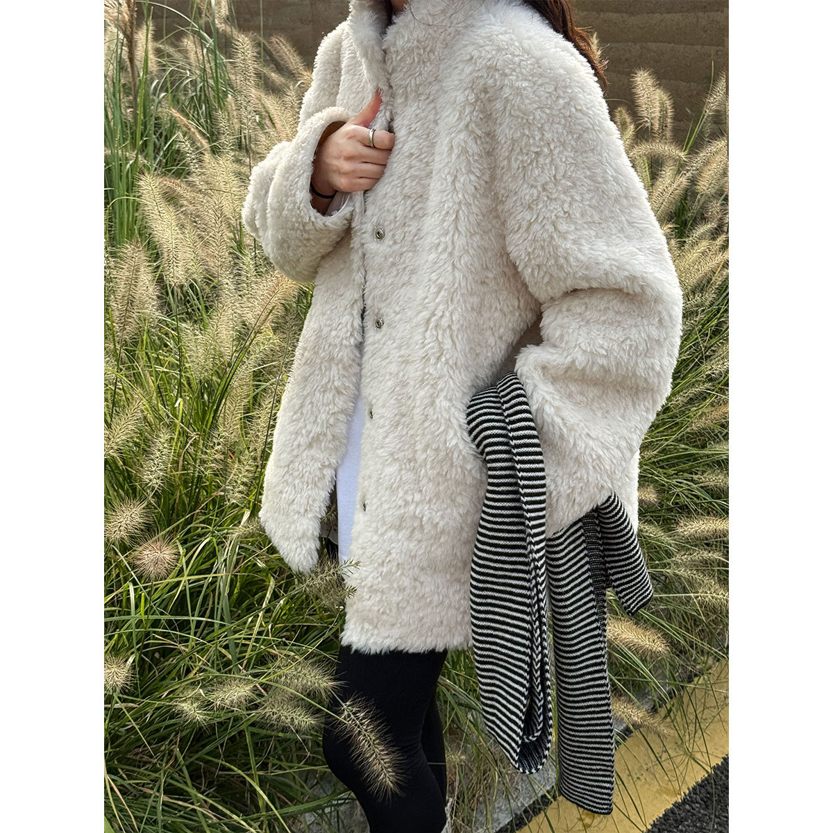 鹿西 美拉德立领羊羔毛外套女2025冬高级感皮毛一体羊毛大衣8558