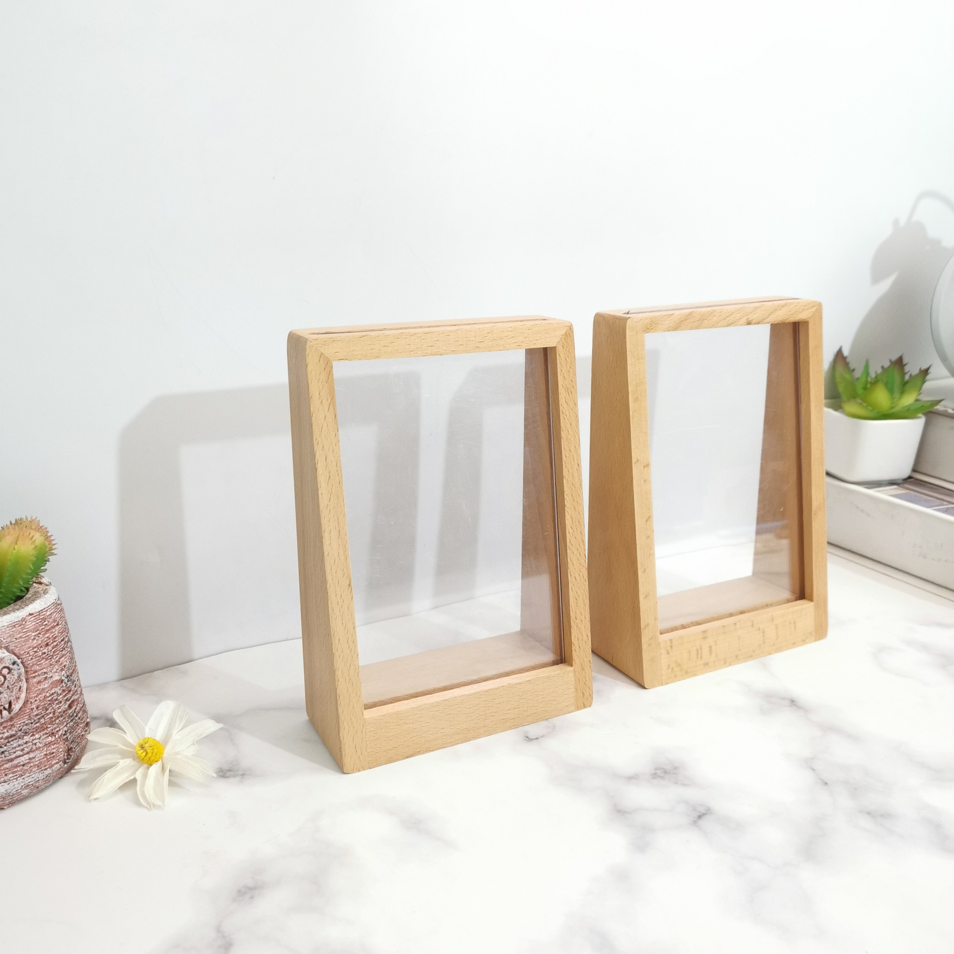 厂家批发6寸实木相框画框 创意相框定制logo刻字双面木质相框摆台