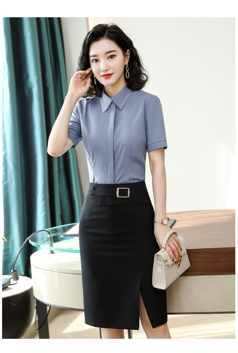 夏季白衬衫职业装工作服女酒店前台服务员套装工装售楼部短袖上衣