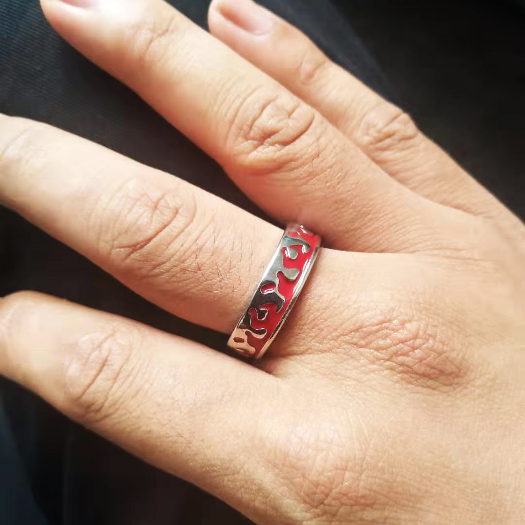 跨境芳拓 合金质感时尚红油火焰戒指  扳指手指美甲指环手饰现货