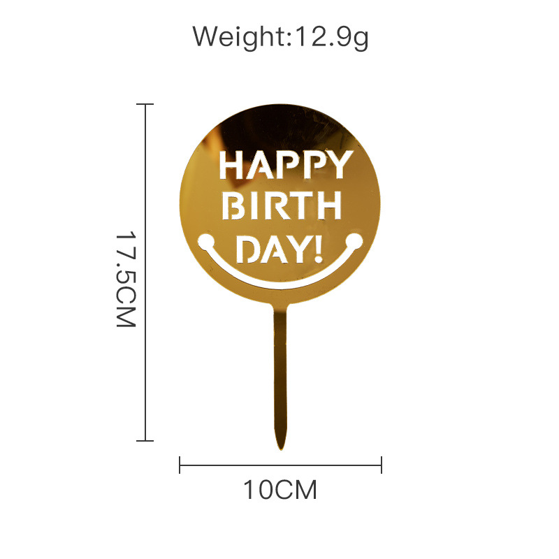 跨境亚克力生日快乐蛋糕插牌圆形生日快乐 生日派对烘焙蛋糕装饰