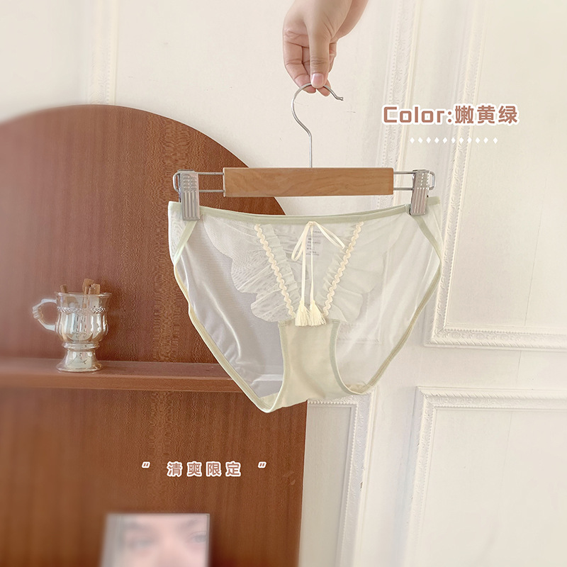 Japanese Fresh Romantic Contrast Color Lace Underwear Women's Sexy Mesh Hollow Temptation Women's Briefs Tail Goods Wholesale