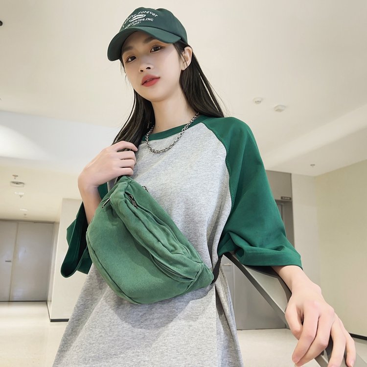 斜挎包女大学生大容量单肩包慵懒风水洗帆布包女腰包休闲胸包