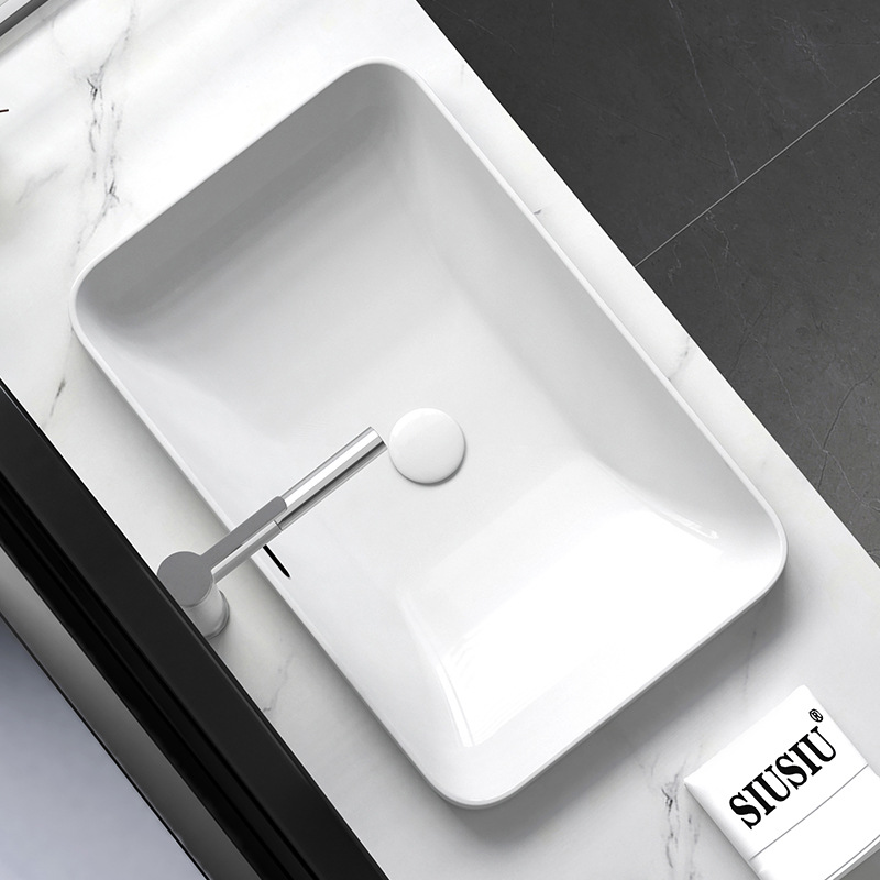 Wholesale Semi-Embedded Table Basin Mid-Basin Rectangular Ceramic Hand Washing Wash Basin Oval Wash Basin White