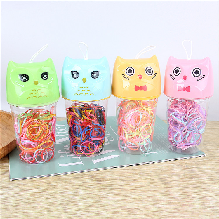 Factory Wholesale Thickened Strong Pull Continuous Rubber Band Cartoon Bottled Disposable Rubber Band Baby Braid Little Hair Ring