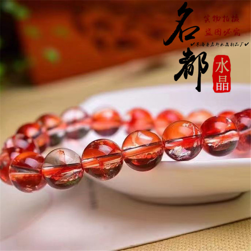 7a凤羽石单圈手链批发 天然凤羽红水晶圆珠手串 时尚精品