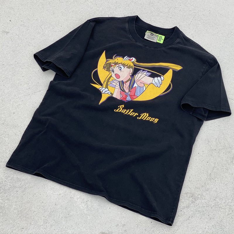 vintage复古做旧水洗短袖美少女战士水冰月美式潮牌vtg休闲t恤男