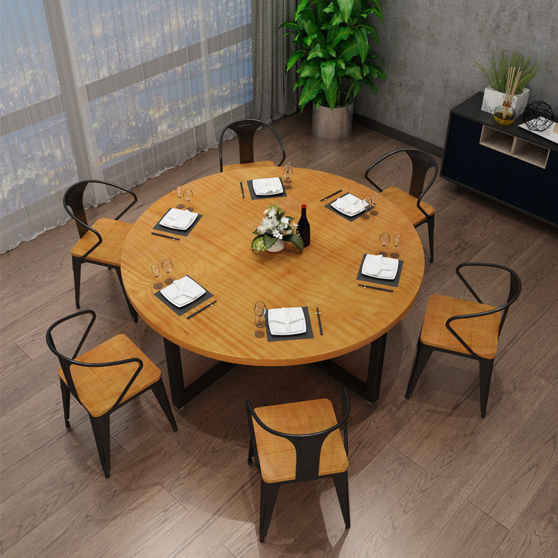 现代简约实木餐桌椅组合 大圆桌饭店餐馆家用餐桌 火锅店多人餐桌