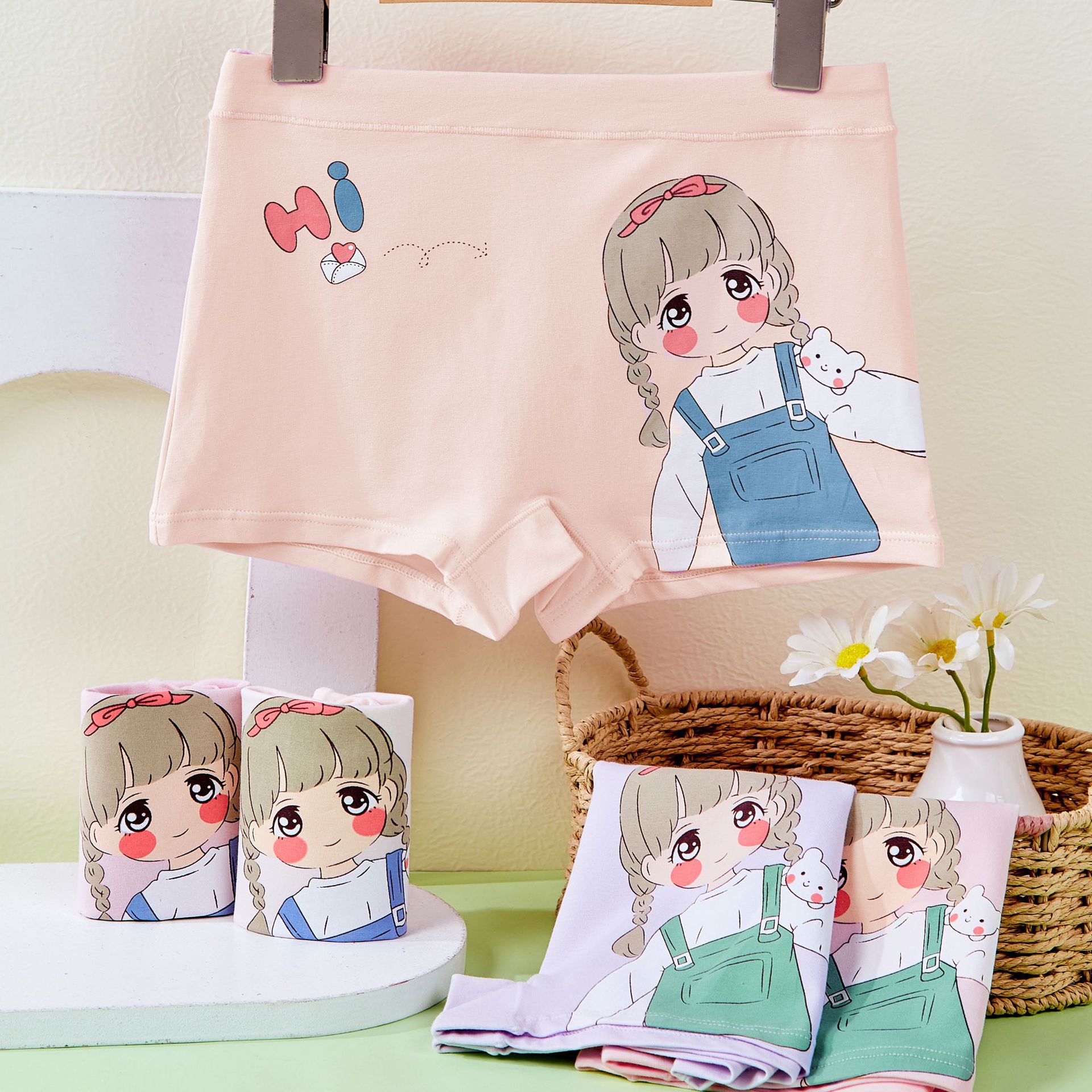 儿童内裤莫代尔女童内裤提花透气网眼中小童内裤女大童内裤批发