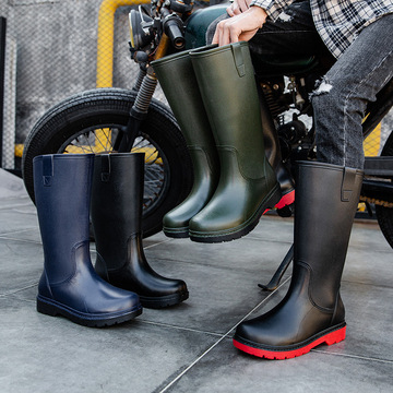 裕之豪新款四季雨鞋男高筒筒外穿工作水鞋平跟拼色雨靴套脚胶鞋