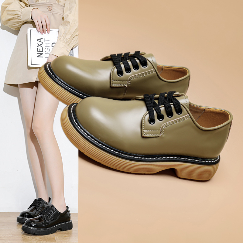 2021秋季新款英伦风大头皮鞋欧洲站复古厚底单鞋加肥加宽大码女鞋