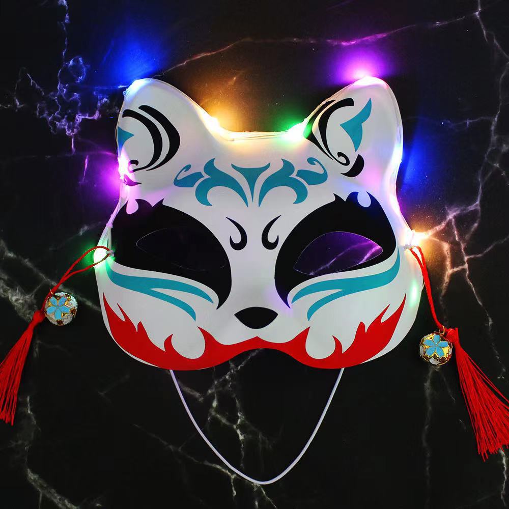 新款发光半脸猫狐狸面具抖音日式狐仙面具地摊景区灯光狐狸面具女