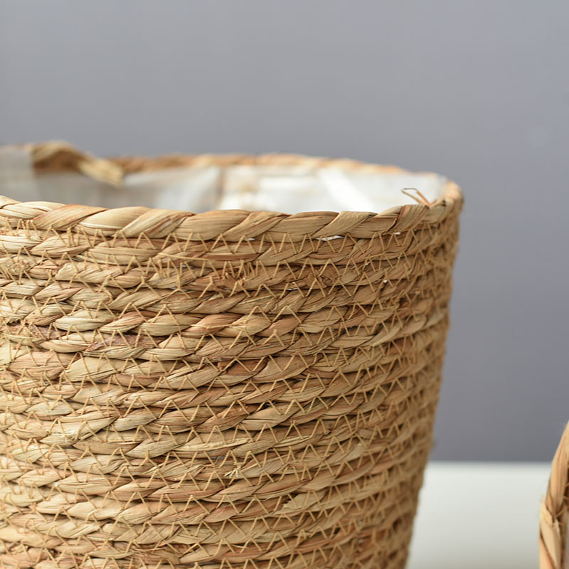 Straw Woven Flowerpot Woven Plant Basket Flower Pot Coat Home Living Room Rattan Bamboo Woven Basket Sea Straw Rope Handcraft Flower Basket