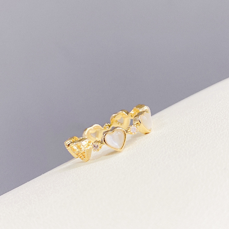Super Fairy Peach Heart Opal Copper Ring Opening Adjustable Niche Design South Korea Retro Aloofness Style Ring Female