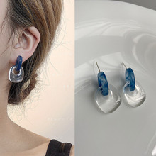 2022新款潮小众蓝色透明亚克力耳钉S925银针设计耳环简约耳饰