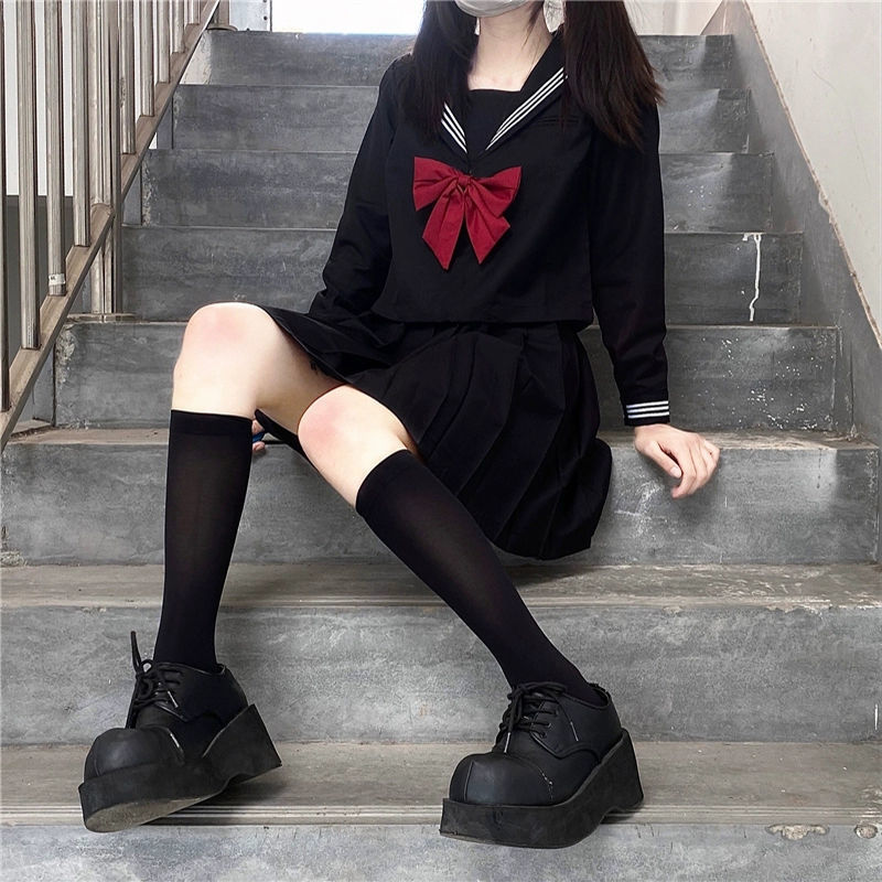 黑色赤三本jk制服裙正版格裙一套基础款学生学院风套装全套春秋夏