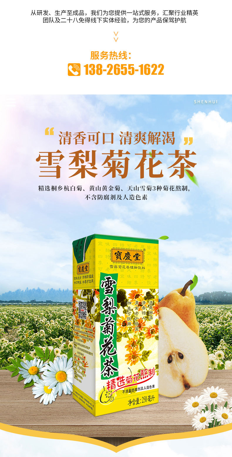 深晖宝庆堂雪梨菊花茶饮料250ml*24盒优质杭白菊秋季饮品清润批发