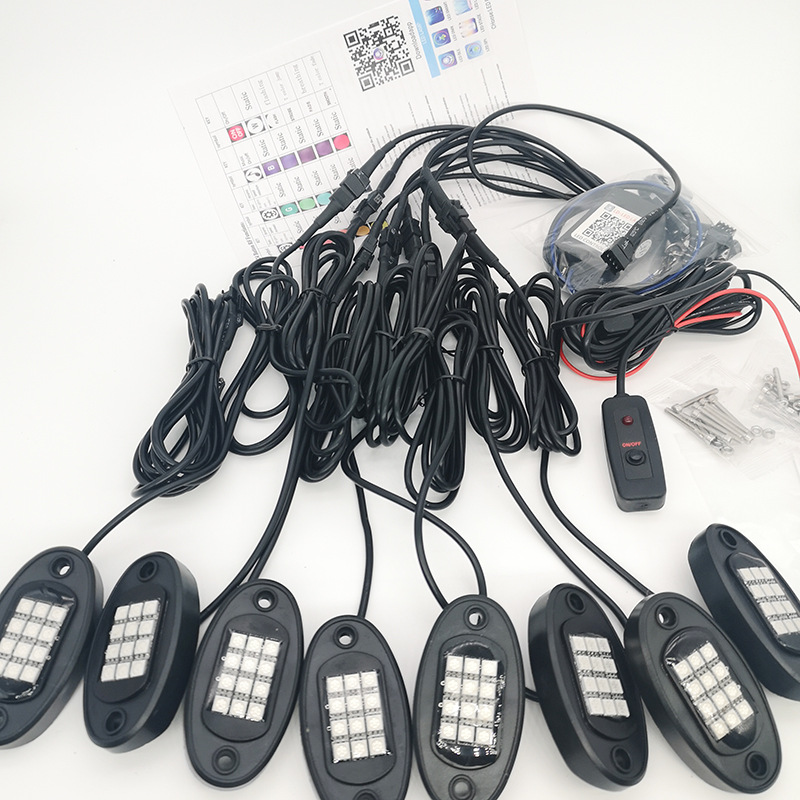 1拖8 16led 8pod 5050芯片底盘遥控氛围灯改装七彩变色app遥控