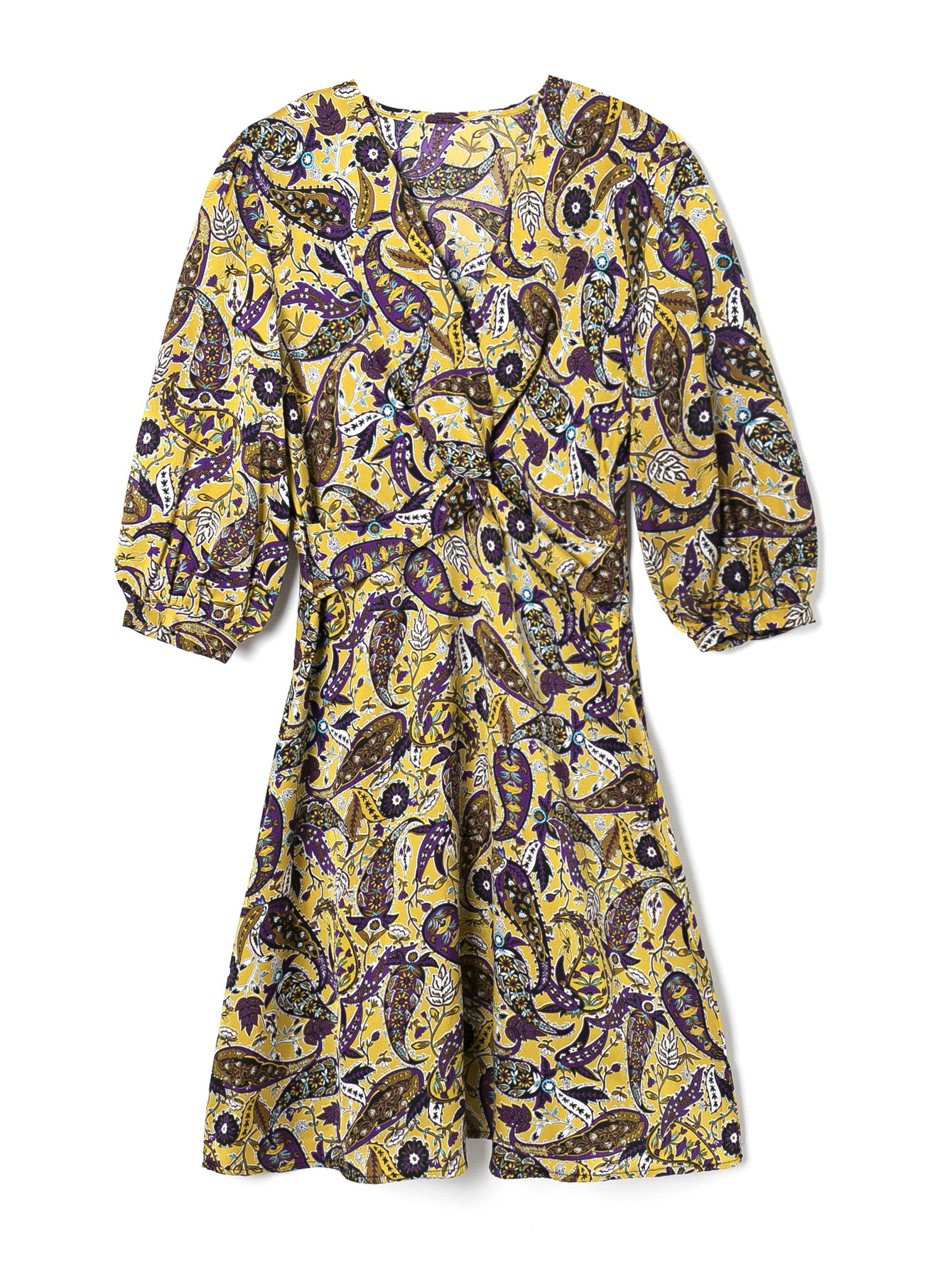 速卖通欧美女装 复古v领水印腰果花连衣裙a1642