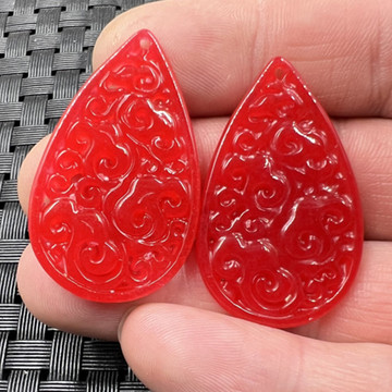 玉石挂件鸡血红水滴挂件石英岩玉如意水滴吊坠镂空吊坠耳环坠项坠