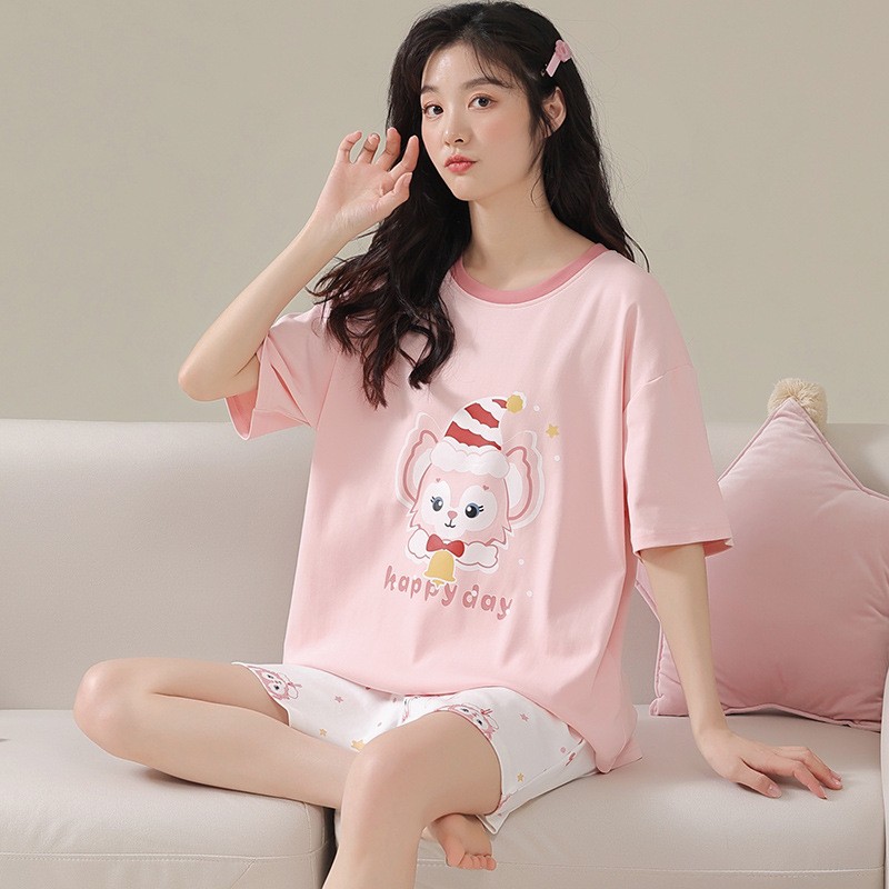 2023 New Pajamas Women's Summer Cotton Short Sleeve Shorts Student Summer Leisure Loose Suitable for Daily Wear Homewear