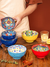 波西米亚饭碗家用创意个性陶瓷碗高颜值复古面条碗高脚碗吃饭小碗