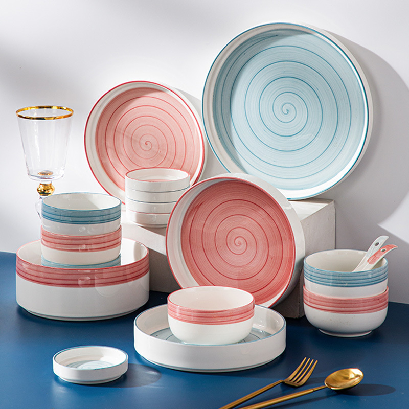 日式碗碟套装家用创意北欧陶瓷碗盘碗筷餐具套装轻奢简约碗盘组合