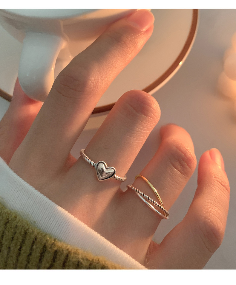 925纯银麻花爱心戒指女简约时尚个性设计感ins高级感冷淡风指环潮