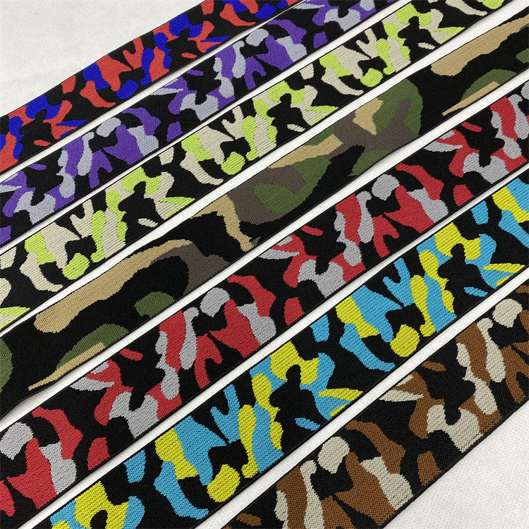 Factory Direct Supply 4cm Camouflage Knitting Jacquard Elastic Band Handbag Luggage Clothing Elastic Rubber Band Clothing Accessories