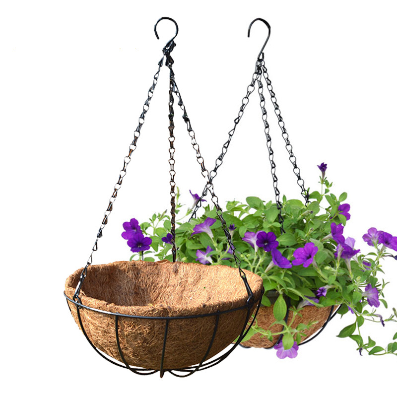 环保椰棕吊篮铁艺壁挂半壁花篮垂吊花篮架挂墙椰棕垫垂吊花盆挂架