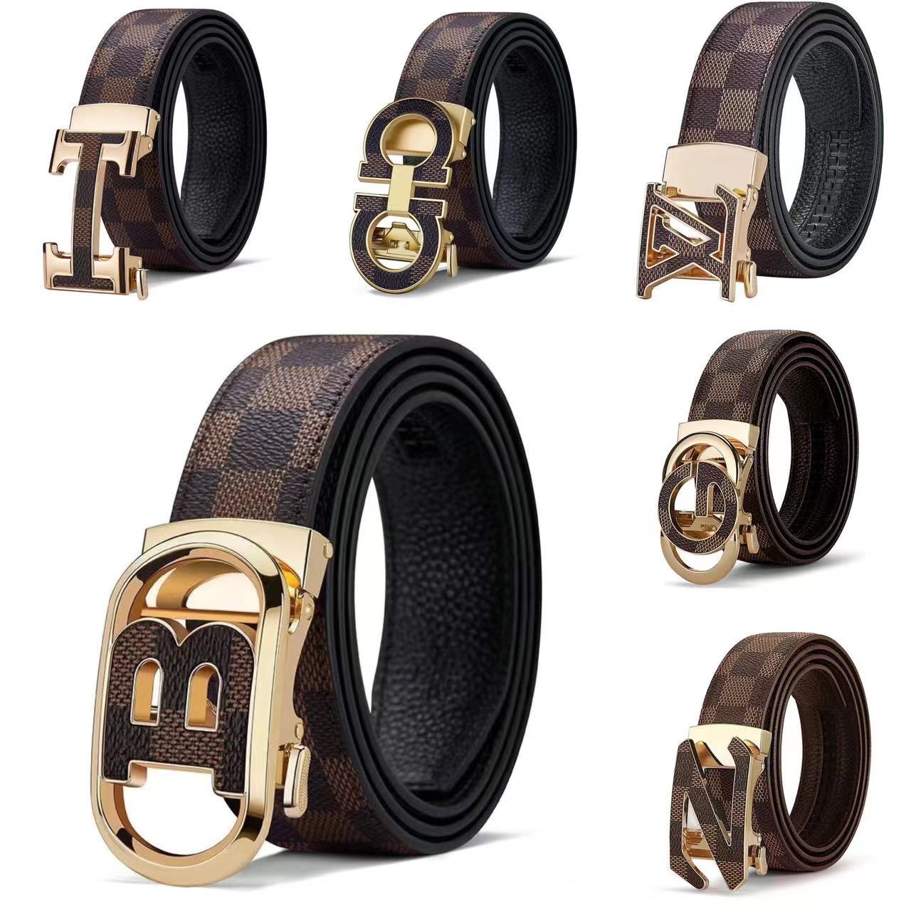 网红爆款皮带男士自动扣优质b字扣腰带格子纹带身正品裤带身青年