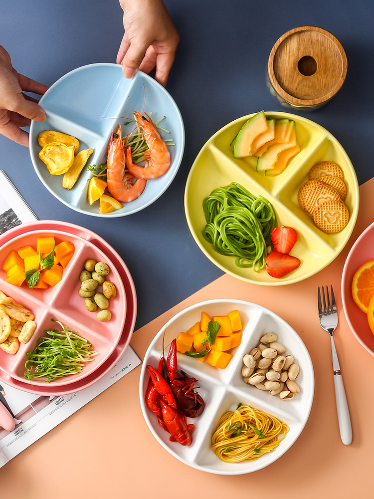 家用陶瓷分餐制餐具分菜盘一人食分隔盘儿童分格早餐碟子